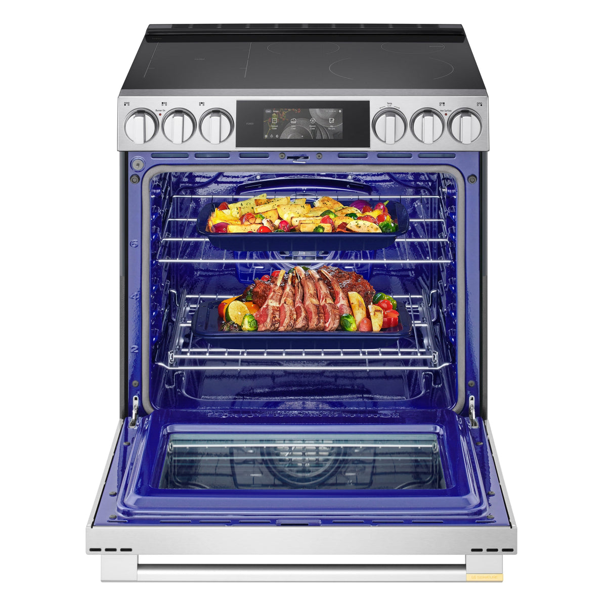 LG - SIGNATURE 30-in 6.3 CF Slide-In Elec Induction True Convect Smart Range w/ 5 Elements, Air Fry and AI Gourmet Camera - Stainless Steel