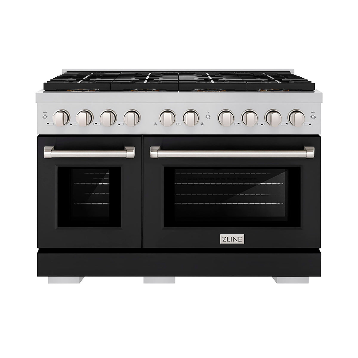 ZLINE - 48 in. Wide 8 Burner Paramount Gas Range withDual Ovens with Black Matte Doors (PSGR-BLM-48) - Stainless Steel with Black Matte Door
