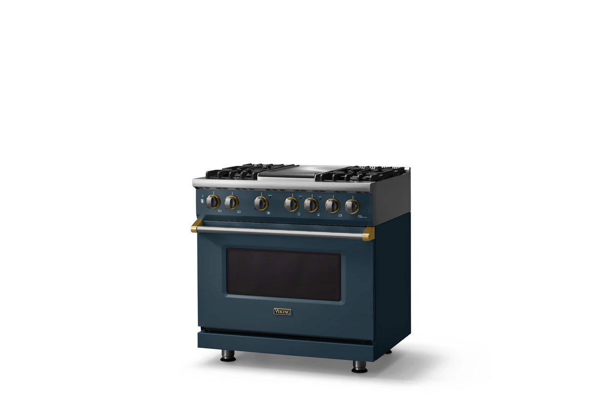Viking - 36"W. Pro5S 5.6 Cu. Ft. Freestanding Self-Clean Sealed 4B LP DF Convection Range/Grdl-Squall/Brushed Brass - Squall