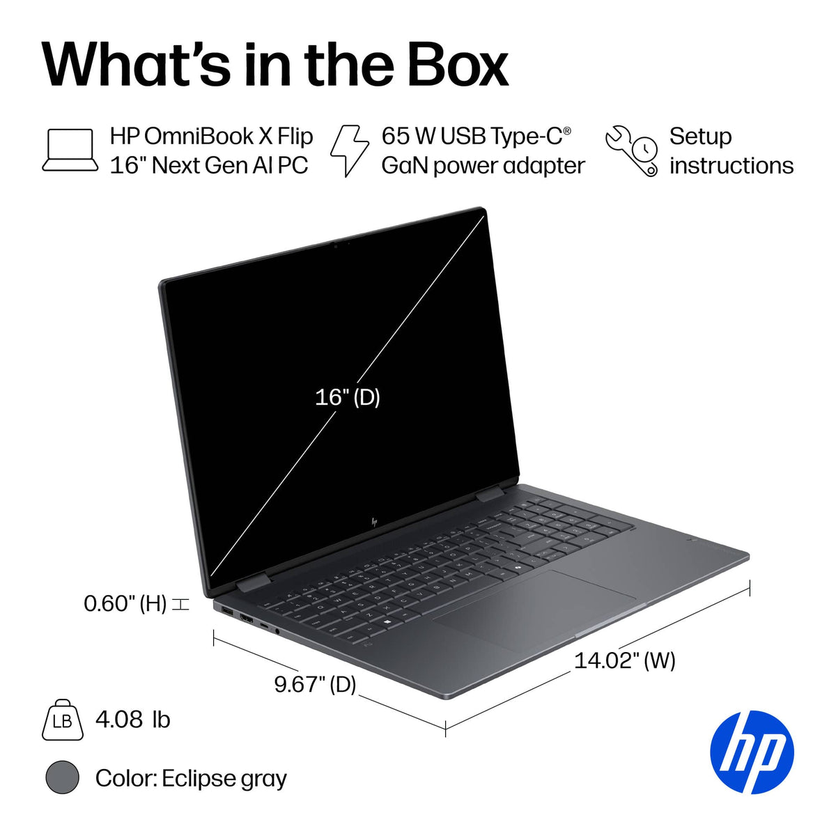 HP - OmniBook X Flip 2-in-1 - 16" 2K OLED Touchscreen Laptop - Intel Core Ultra 5 (2026) - 16GB Memory - 512GB SSD - Copilot+ - Eclipse Gray