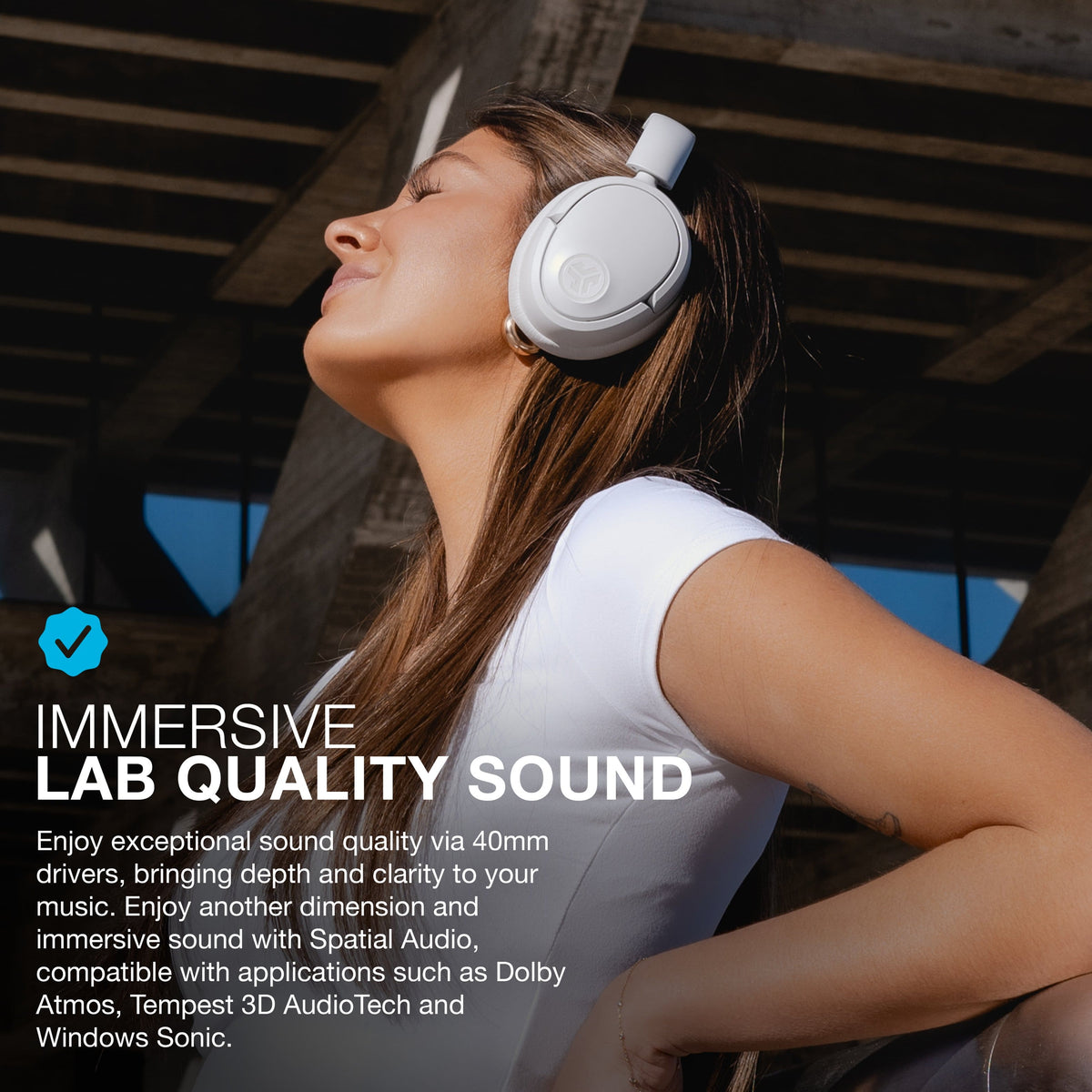 JLab - JBuds Lux ANC Wireless Bluetooth Over-Ear Headphones with Active Noise Cancelling, Spatial Audio & 70+ Hour Battery - Cloud White