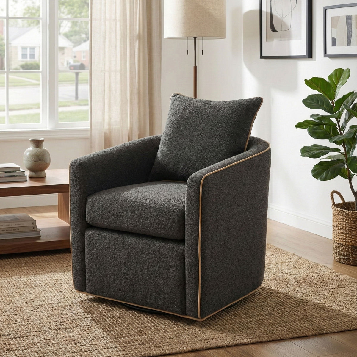 Swivel Accent Chair, Rotating Base, For Living Room
