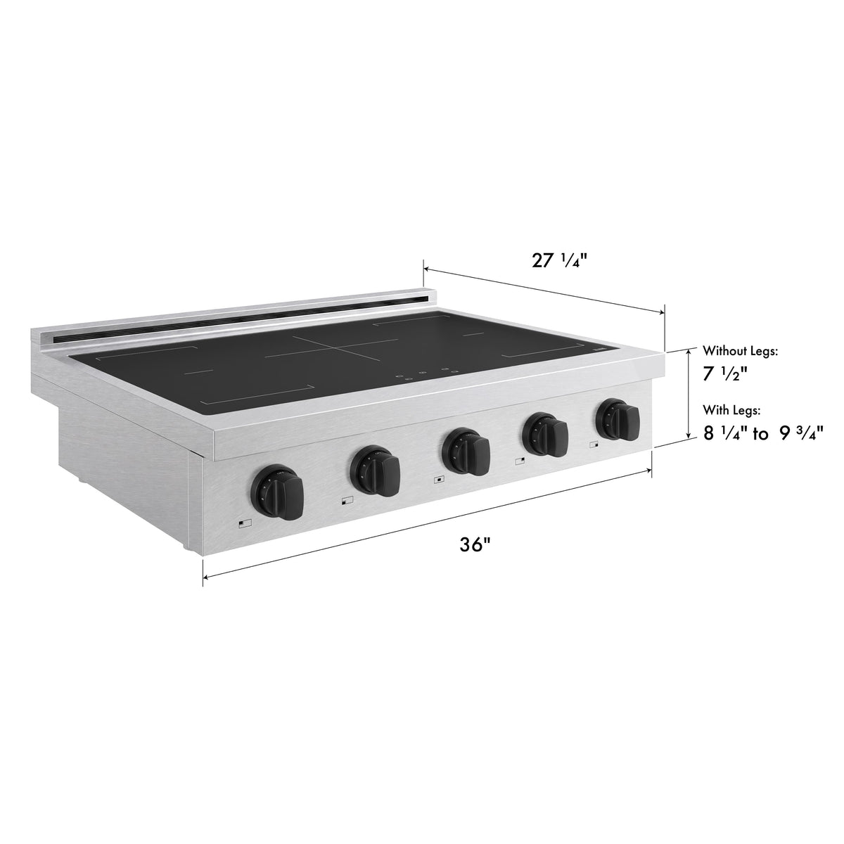 ZLINE - Autograph 36 in. Paramount Built-in Induction Rangetop with 5 Element Cooktop in Satin Steel & Matte Black Accents - Satin Stainless Steel