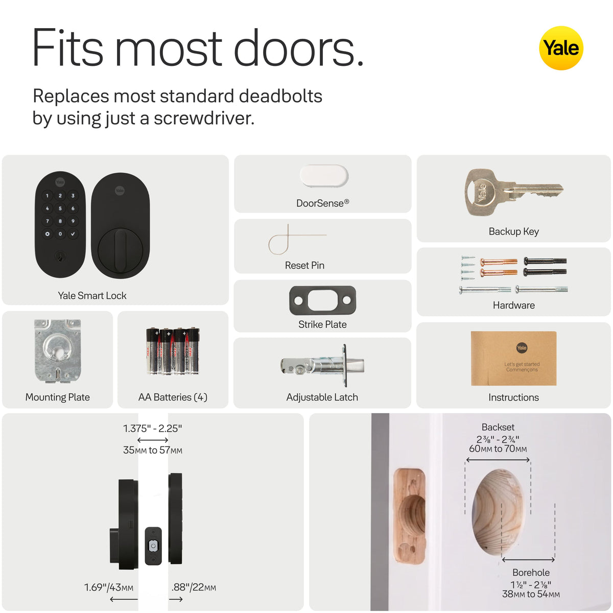 Yale - Smart Lock with Matter, Designed for Google Home; Electronic Deadbolt with Pushbutton Keypad - Snow