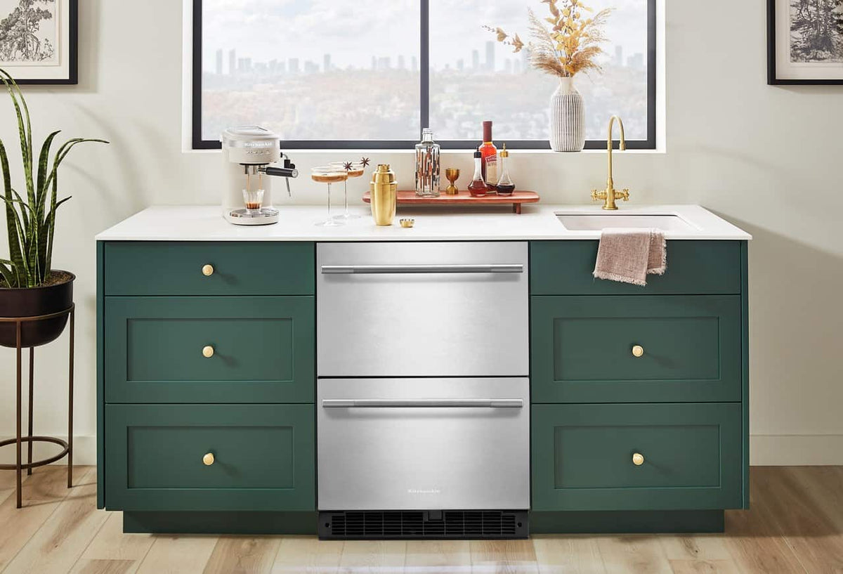 KitchenAid - 4.4 Cu. Ft. Undercounter Double-Drawer Refrigerator - Black Cabinet/Stainless Steel Doors