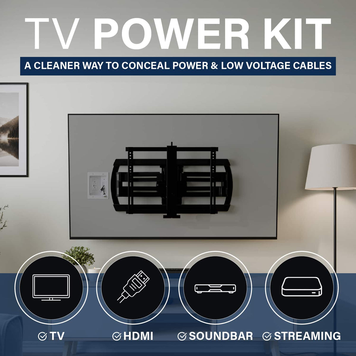 Sanus - In-Wall Cable Concealer Recessed Power Kit - White