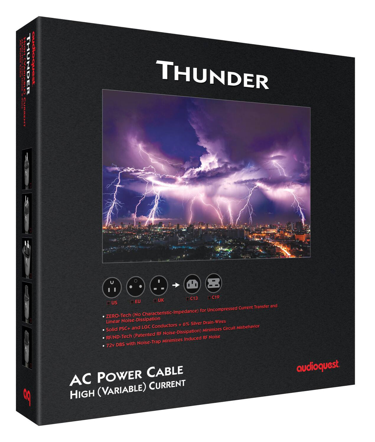 AudioQuest - Thunder High (Variable) Current 6.75' Power Cable with C13 to 3-Prong Wall Plug Connectors - Black