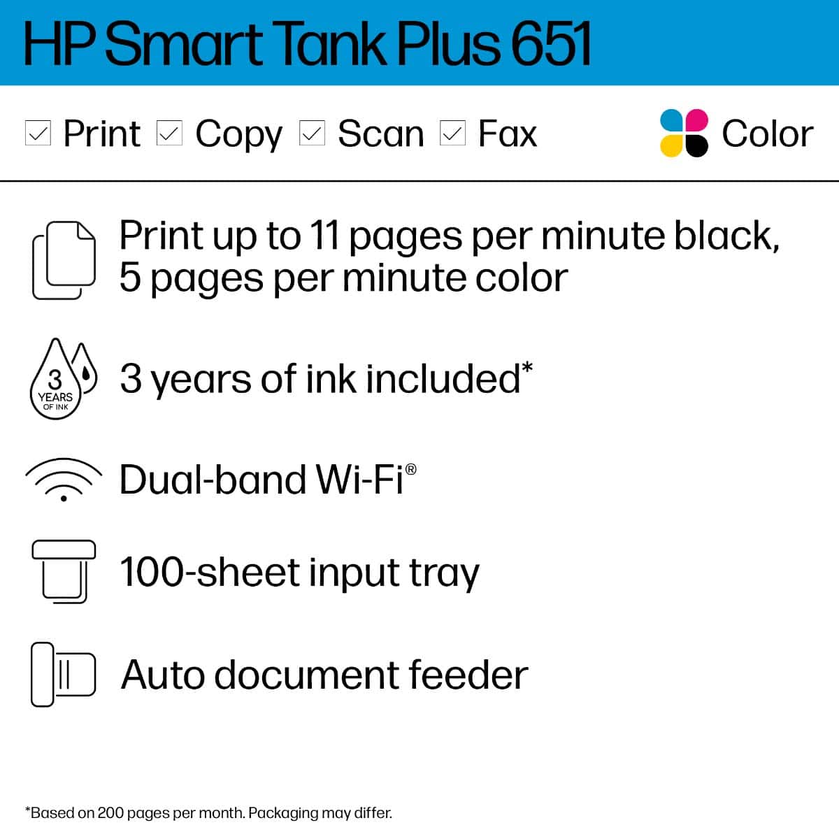 HP - Smart Tank Plus 651 Wireless All-in-One Cartridge-Free Supertank Inkjet Printer with 3 Years of Ink Included¹ - White