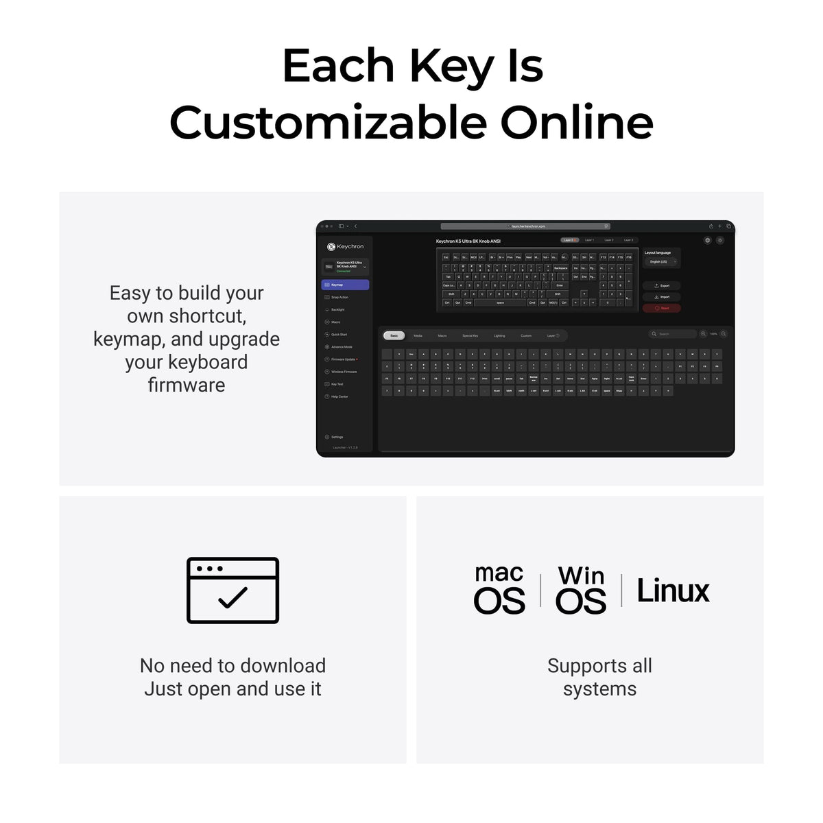 Keychron - K5 Ultra 8k 100% Custom POM Switch Mechanical Gaming Keyboard with Programmable ZMK Launcher Software - Black