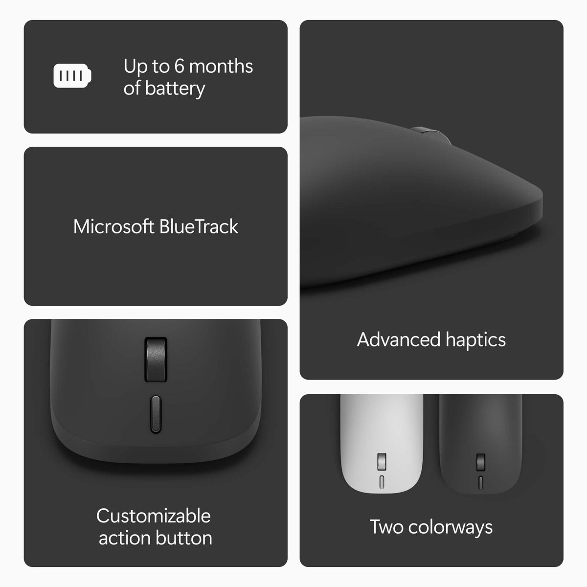 Microsoft - Surface Mouse - Bluetooth Ambidextrous Mouse with BlueTrack and Haptics - Wireless - Black