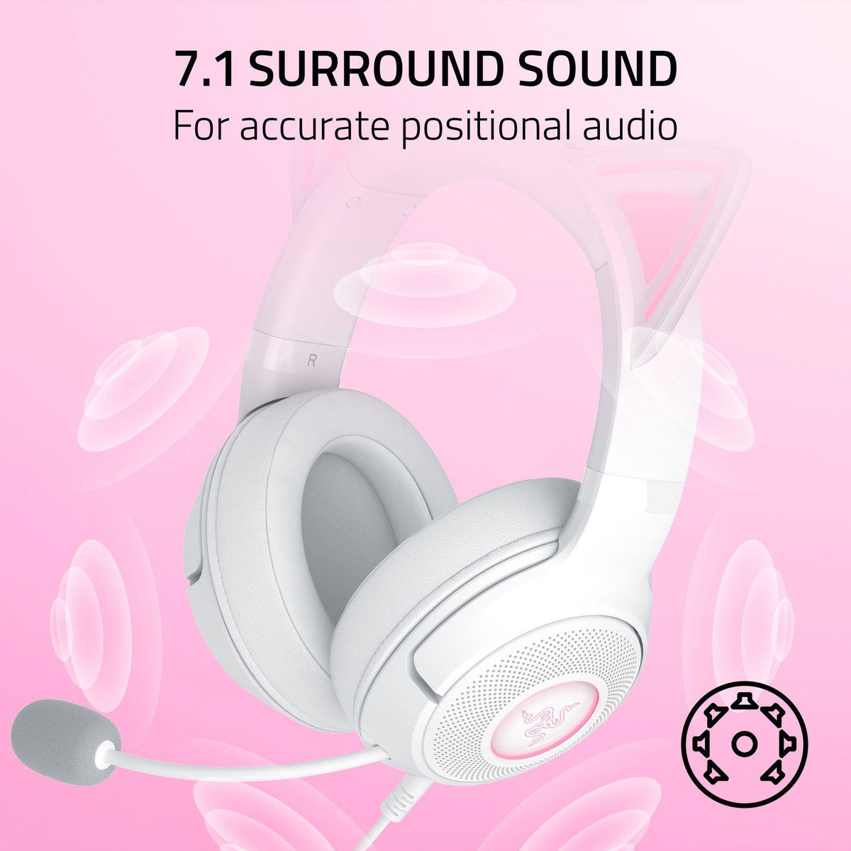 Razer - Kraken Kitty V2 Wired Over-the-Ear Gaming Headset for PC, Mac, Nintendo Switch, Steam Deck, Mobile, and Tablet - White