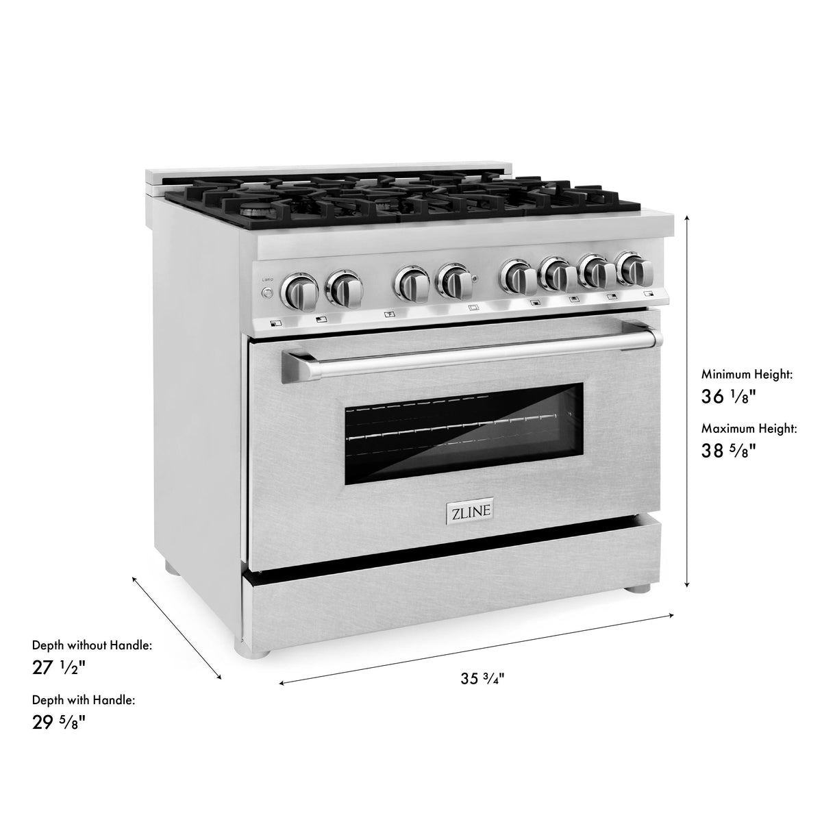 ZLINE - 36 in. Wide 6 Burner 4.6 cu. ft. Freestanding Legacy Dual Fuel Range in  Stainless Steel w/ Satin Stainless Steel Door - Stainless Steel