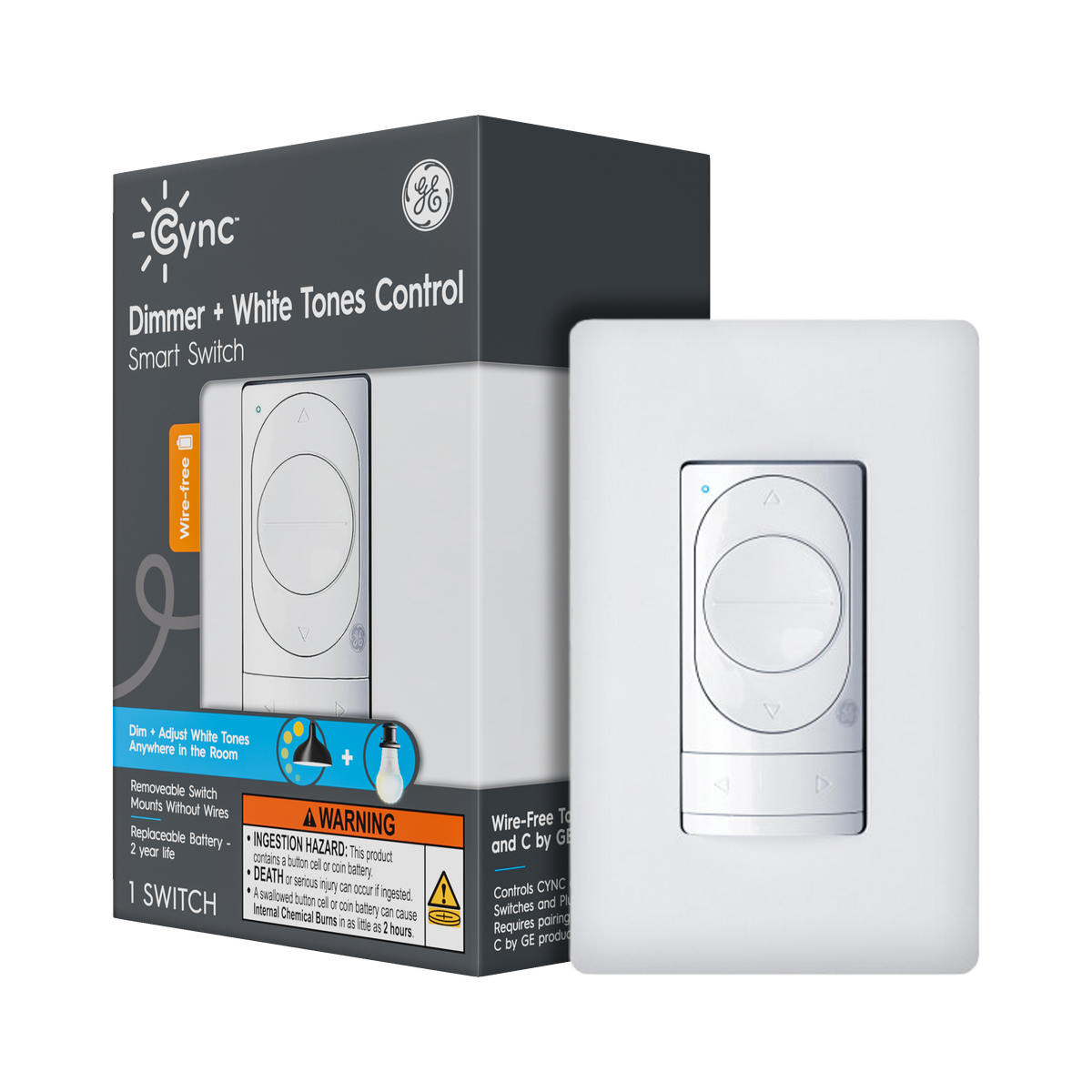 Cync - Smart Dimmer + Tones Control Switch, Wire-Free, Bluetooth - White
