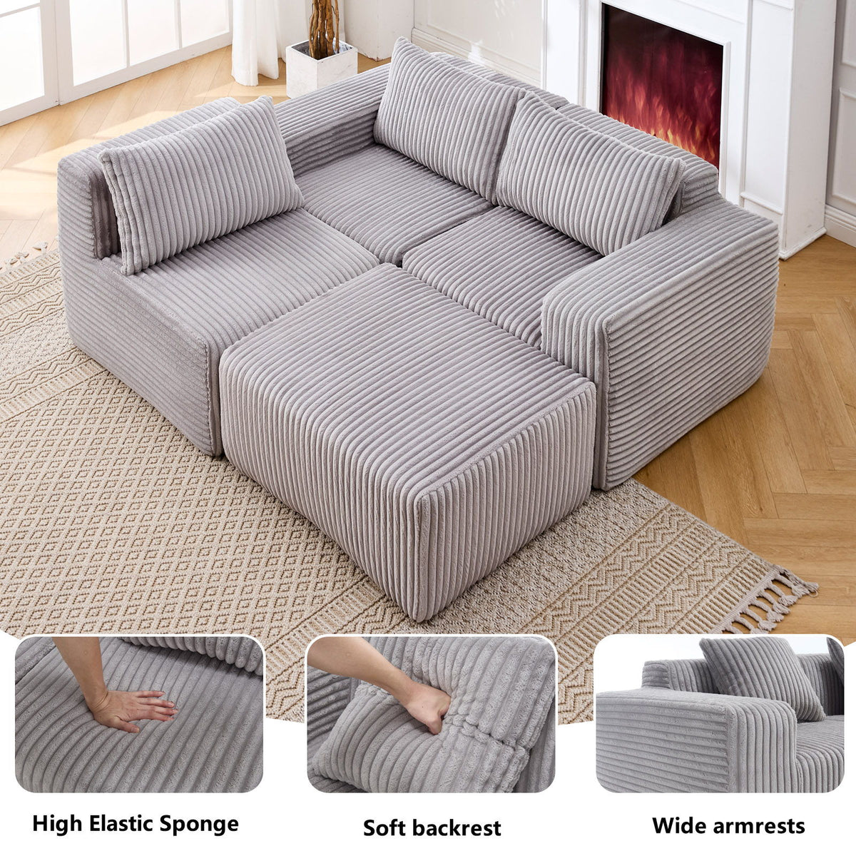 L - Shape Modern Minimalist Modular Sectional Sofa, Upholstered Cloud Couch With Deep Seats