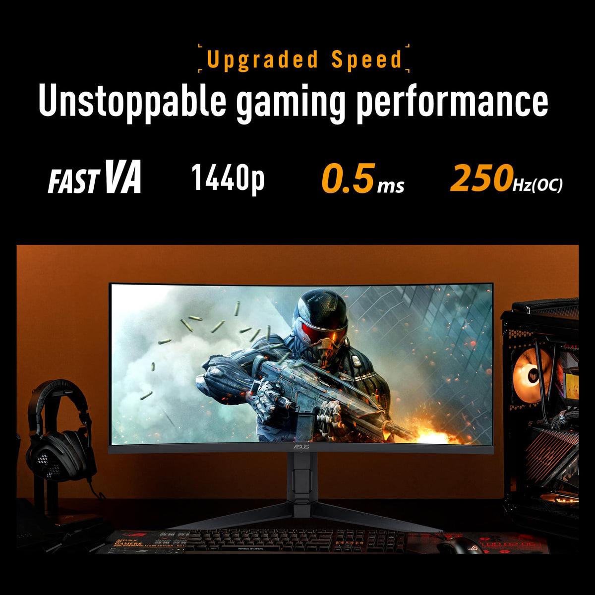 ASUS - TUF Gaming 34" 2K VA 250Hz 1ms Curved Ultrawide Gaming Monitor with FreeSync Premium and HDR (DisplayPort, HDMI) - Black