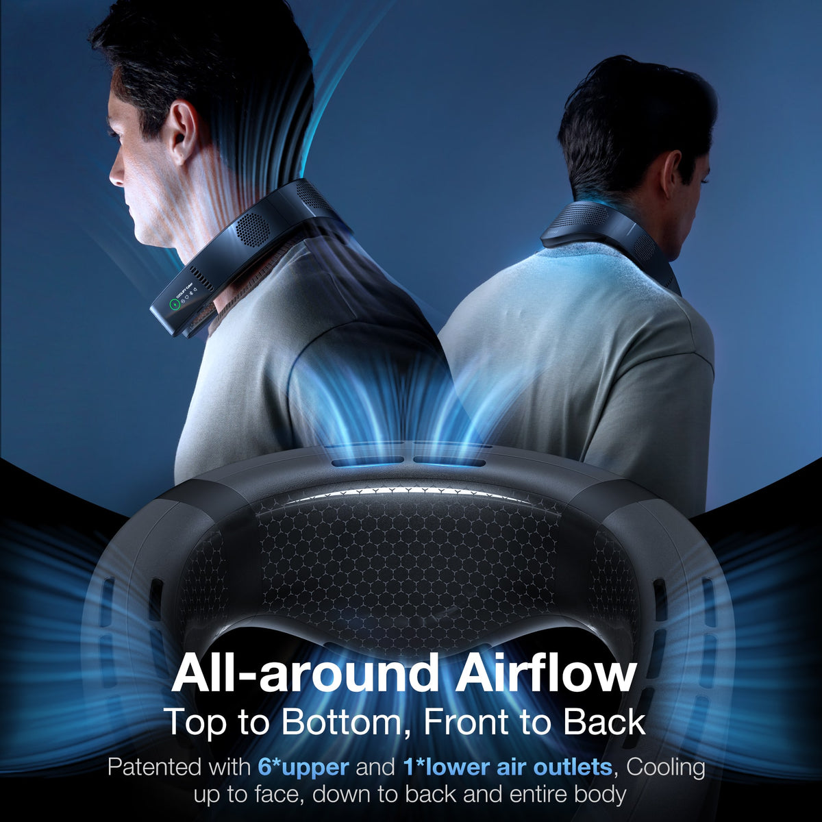 TORRAS - COOLiFY Cyber Neck Air Conditioner, Cooling, Heating, and Fan Rechargeable with 6000mAh - Cascade Black