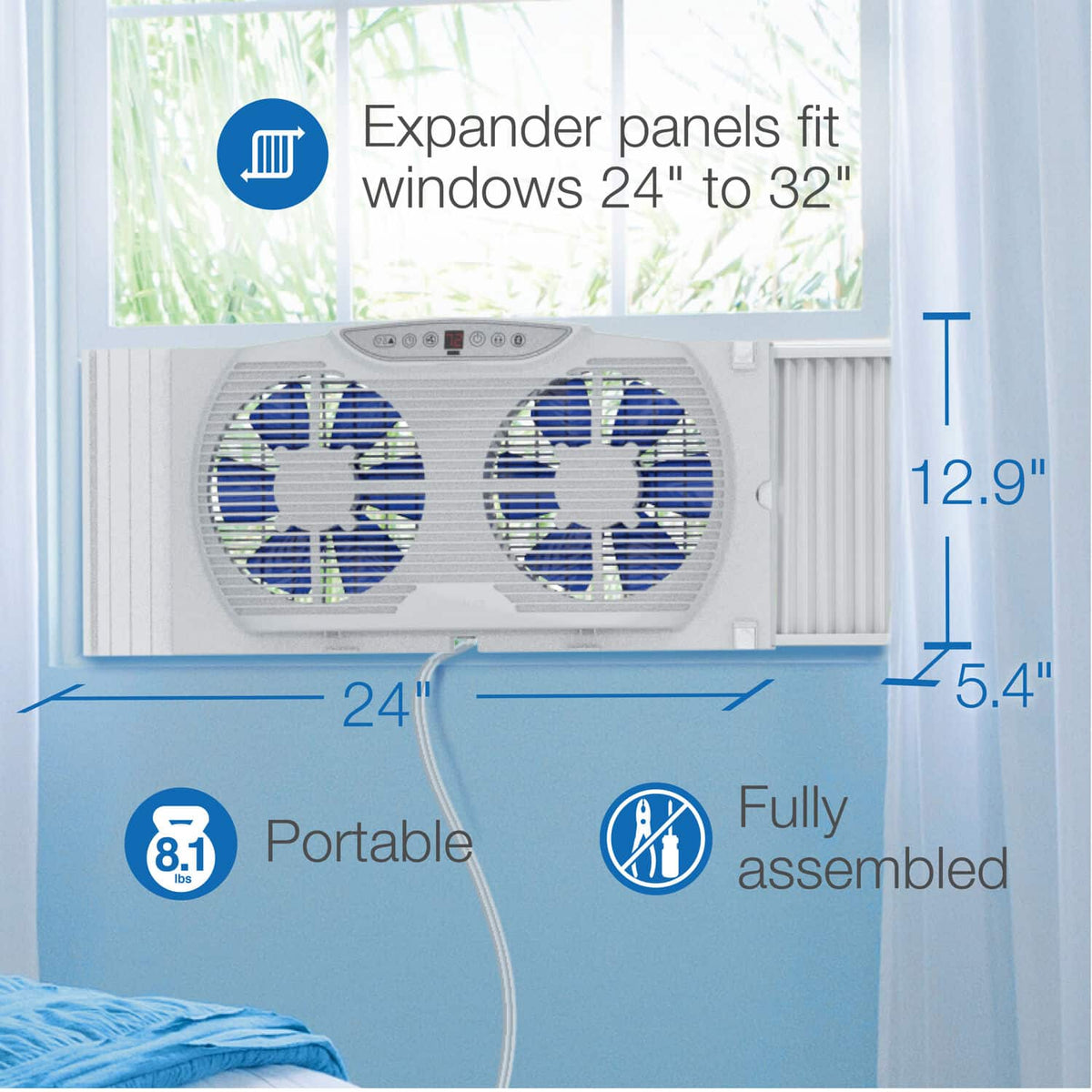 Lasko - Electrically Reversible Twin Window Fan with Bluetooth - White