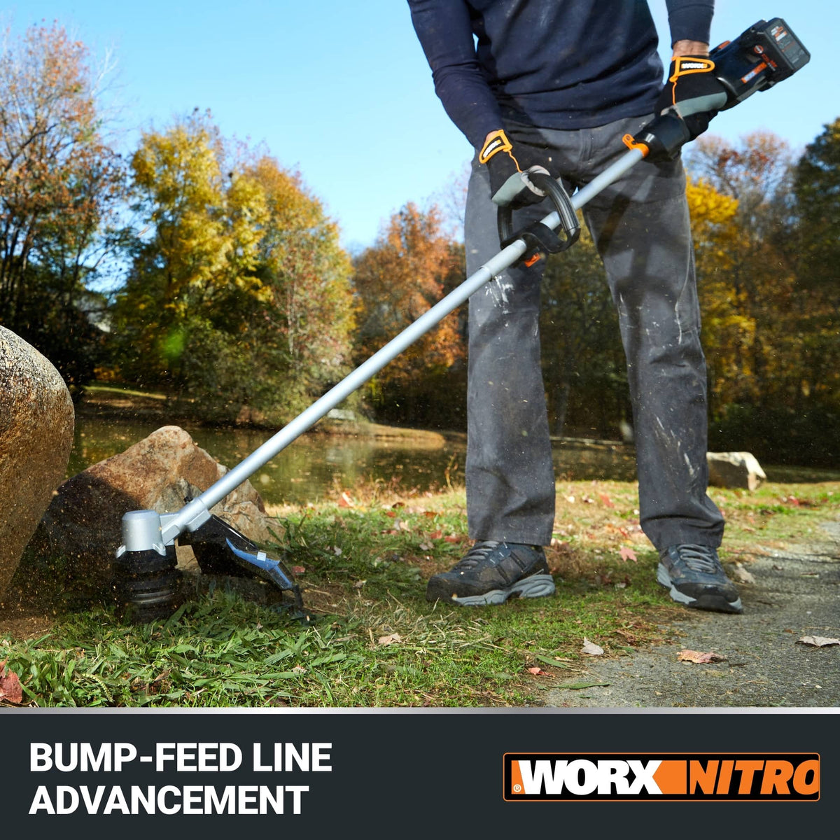 WORX - Nitro 40V 15" Cordless Straight Shaft Grass Trimmer (2 x 4.0 Ah Batteries & 1 x Charger) - Black