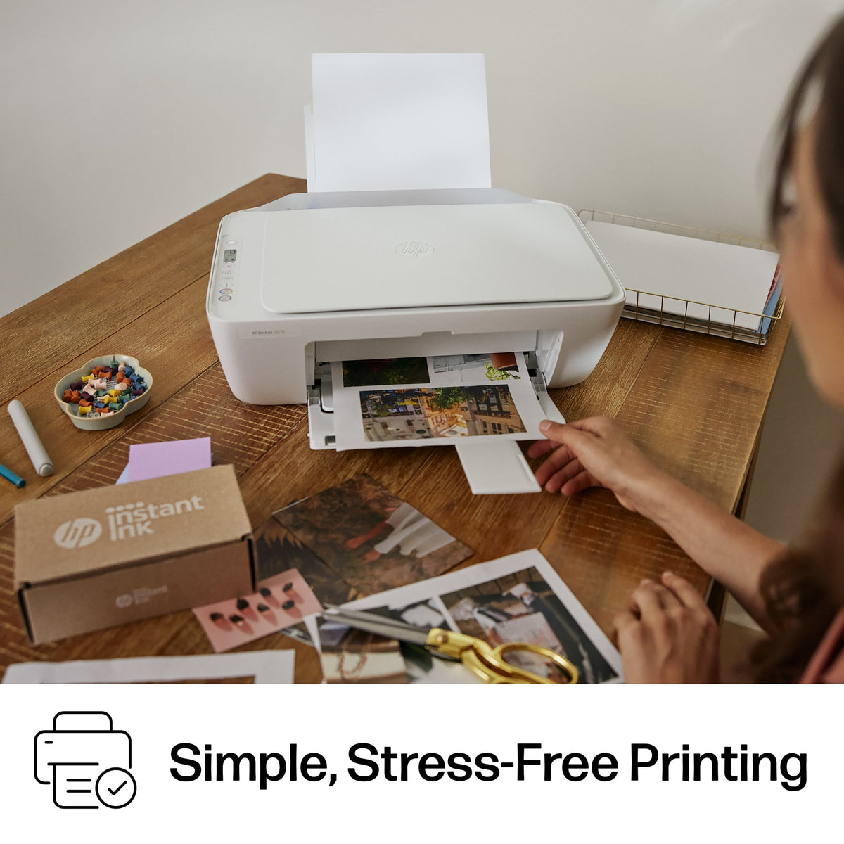 HP - DeskJet 2827e Wireless AI-Enabled All-in-One Inkjet Printer with 3 Months of Instant Ink - White