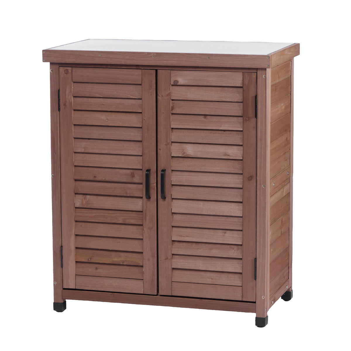 Potting Bench With Storage Cabinet And Metal Table Top For Outdoor