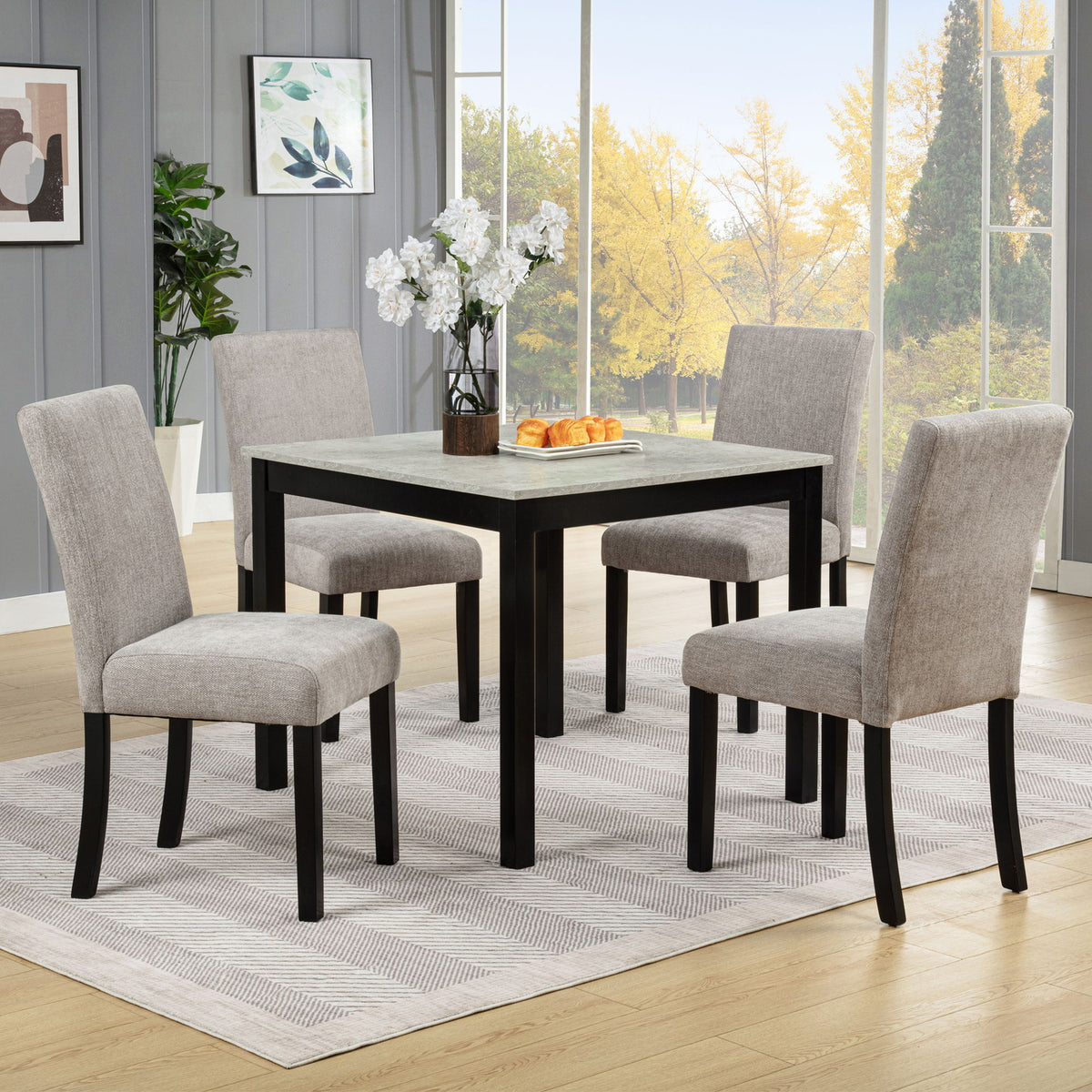 Set de mesa de comedor moderna para 4 personas con 4 sillas