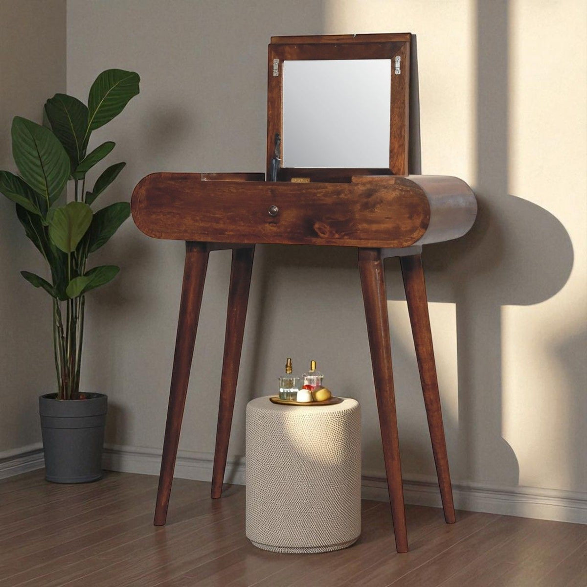 Mini Round Fold Vanity - Chestnut