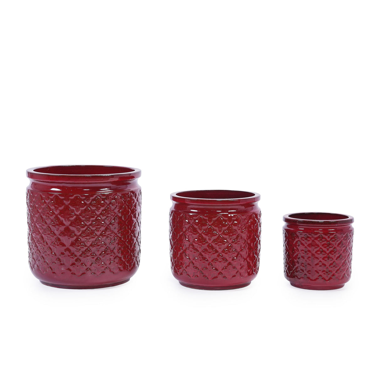 Juego de 3 macetas de cerámica, macetero para patio, jardín o alféizares - Rojo pasta de frijol