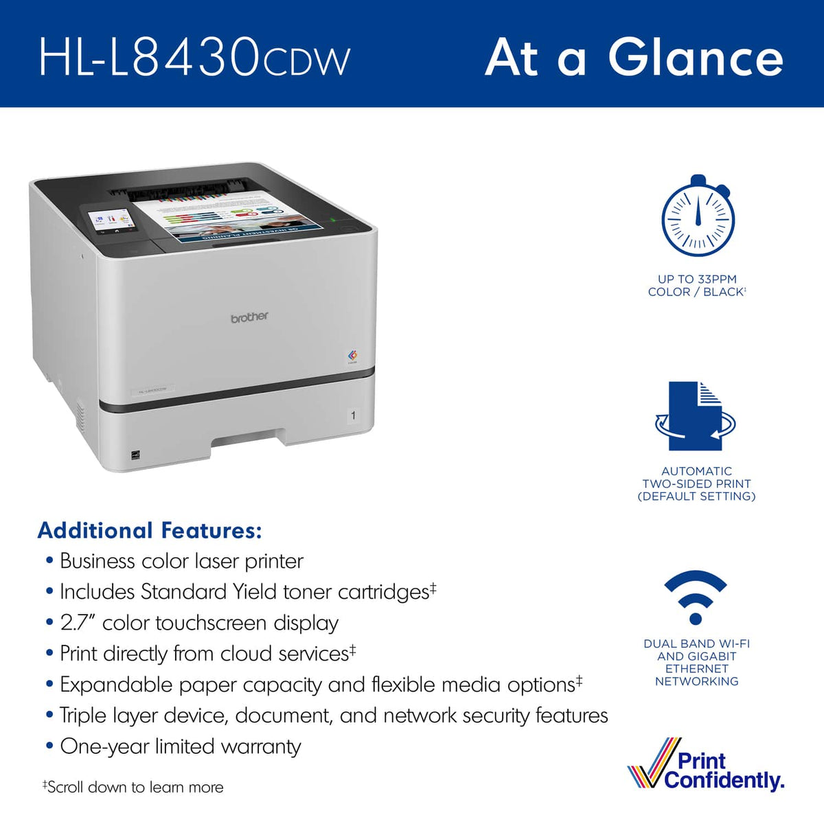 Brother - HL-L8430CDW Business Color Laser Printer with Low-Cost Printing and Wireless Networking - White