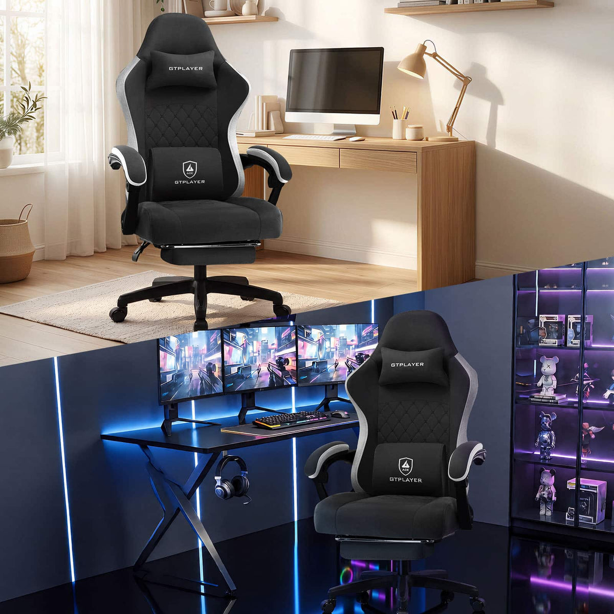 GTPlayer - Ergonomic Gaming Chair with Breathable Fabric - Black