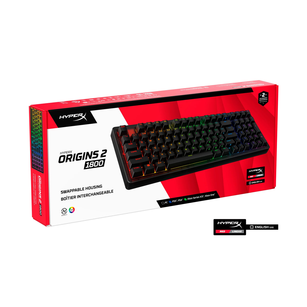 HyperX - Origins 2 1800 Wired Mechanical Linear Red Switch Gaming Keyboard with RGB Back Lighting - Black