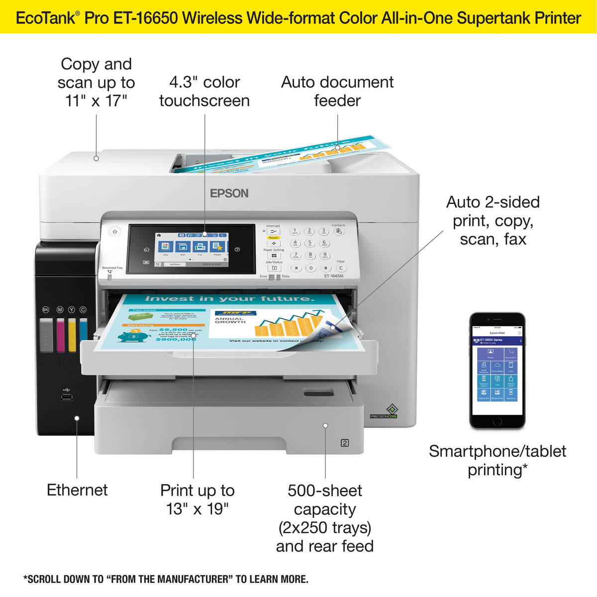 Epson - EcoTank Pro ET-16650 Wireless All-In-One Supertank Inkjet Printer - White