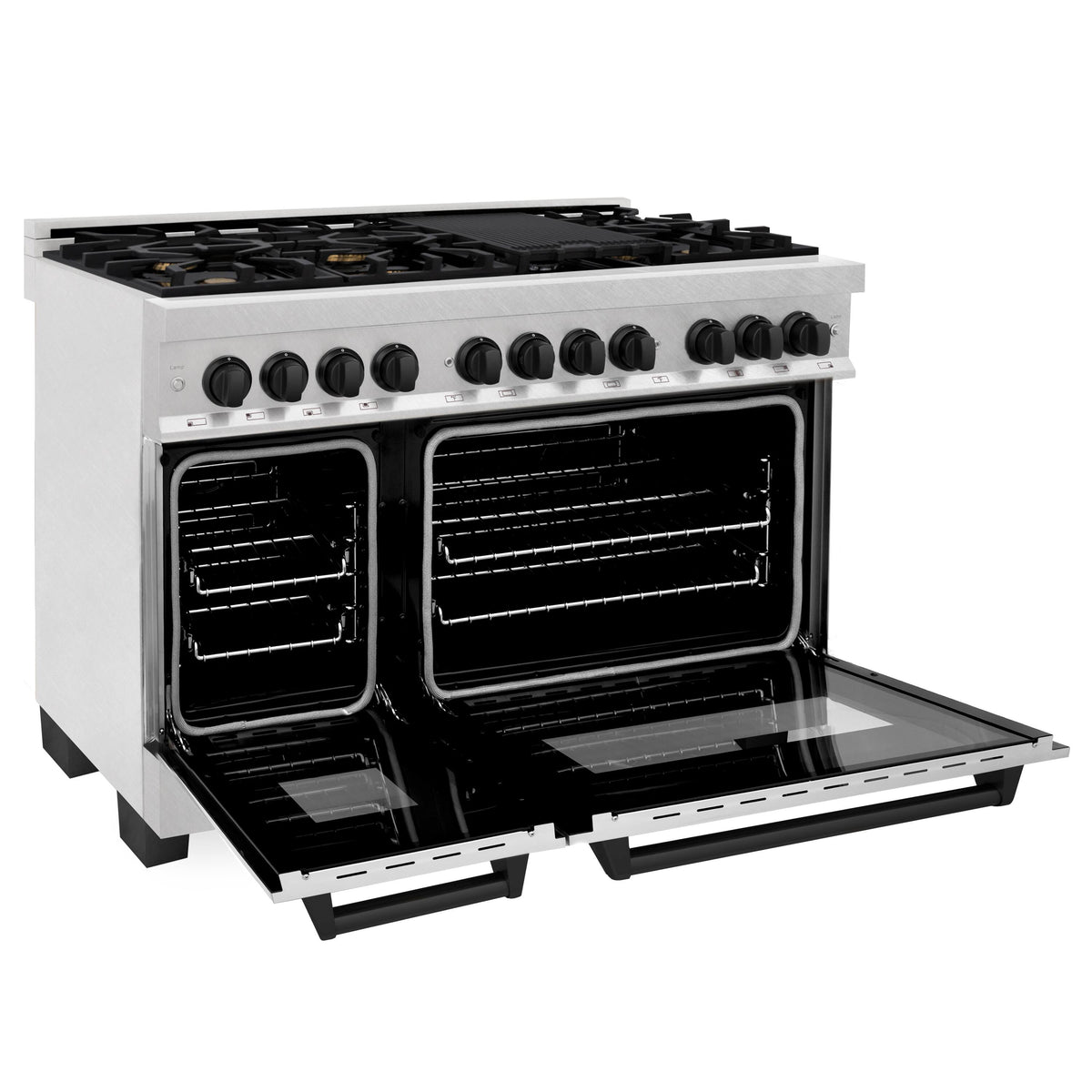 48 in. Wide 8 Burner ZLINE Autograph Legacy Dual Fuel Range in Satin Steel & Black Accents (RASZ-SN-48-MB) - Satin Stainless Steel