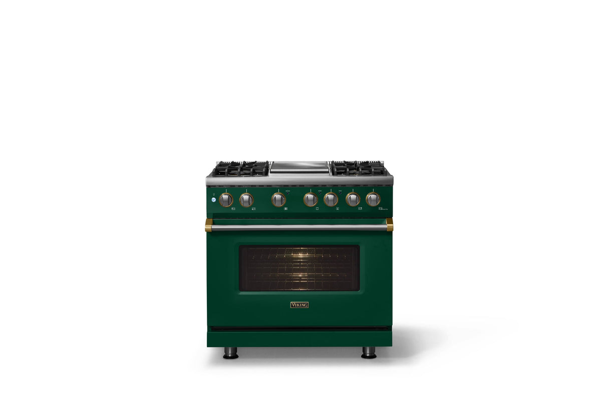 Viking - 36"W. Pro5S 5.6 Cu. Ft. Freestanding Self-Clean Sealed 4B LP DF Convection Range/Grdl-Ivy/Brushed Brass - Ivy