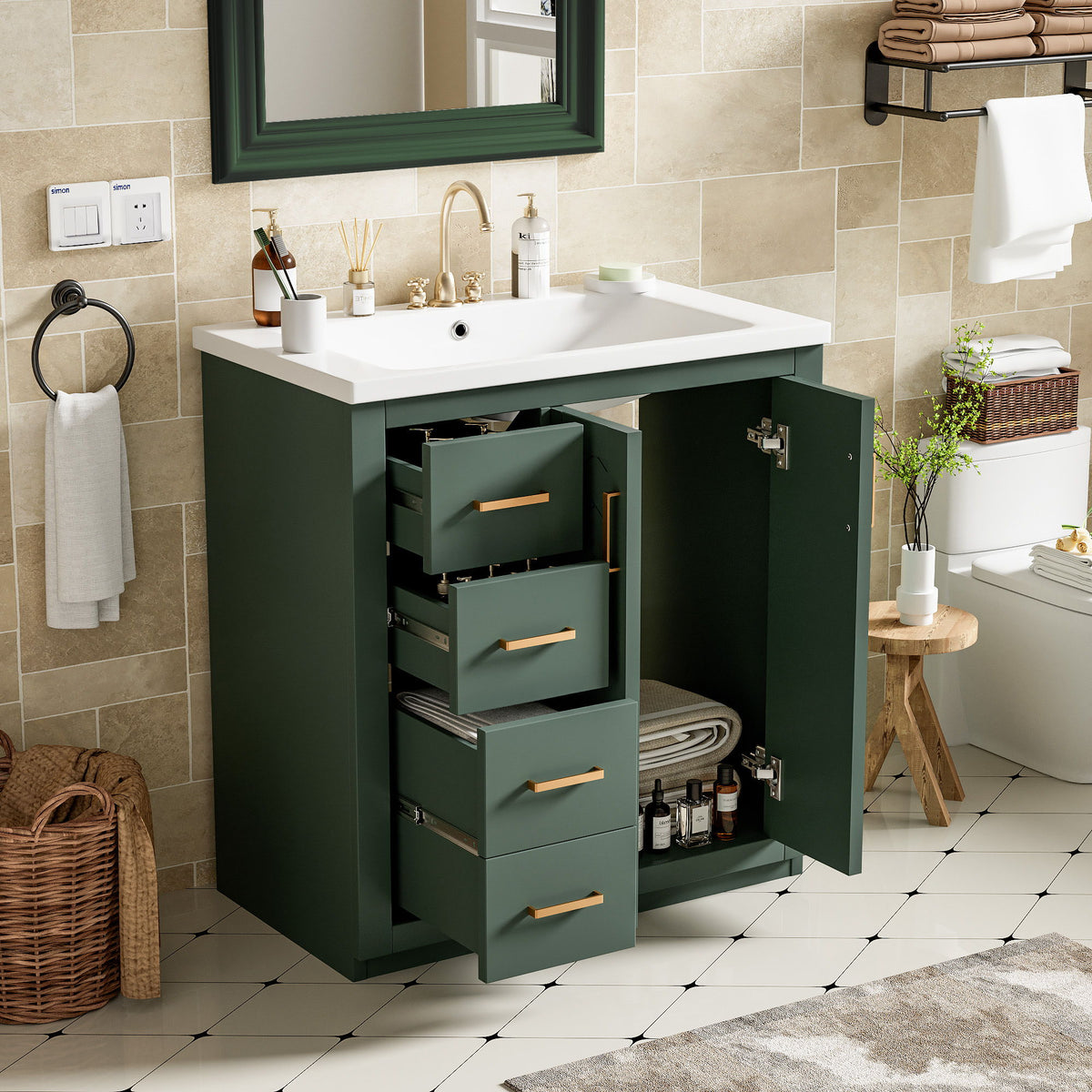 Ceramic Sink Combo, Freestanding Vanity Set With 3 Drawers & Soft Closing Doors