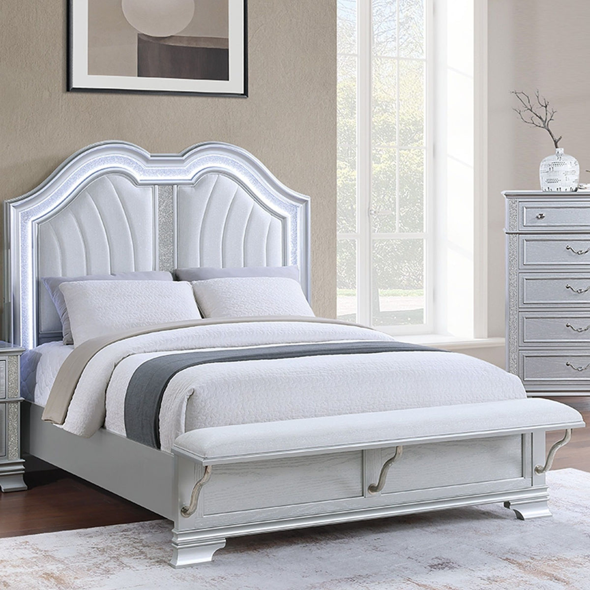 Juego de dormitorio de 3 piezas con cama elegante y 2 mesitas de noche