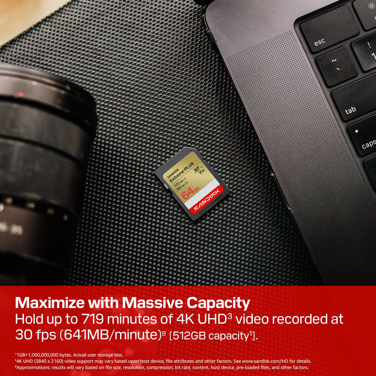 SANDISK - 64GB Extreme Plus SD UHS-I Memory Card