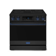36 in. Wide 5 Elements Gordon Ramsay Series by Thor Kitchen 6.0 Cu.Ft Freestanding Electric Range with Navy Blue Handles - Black