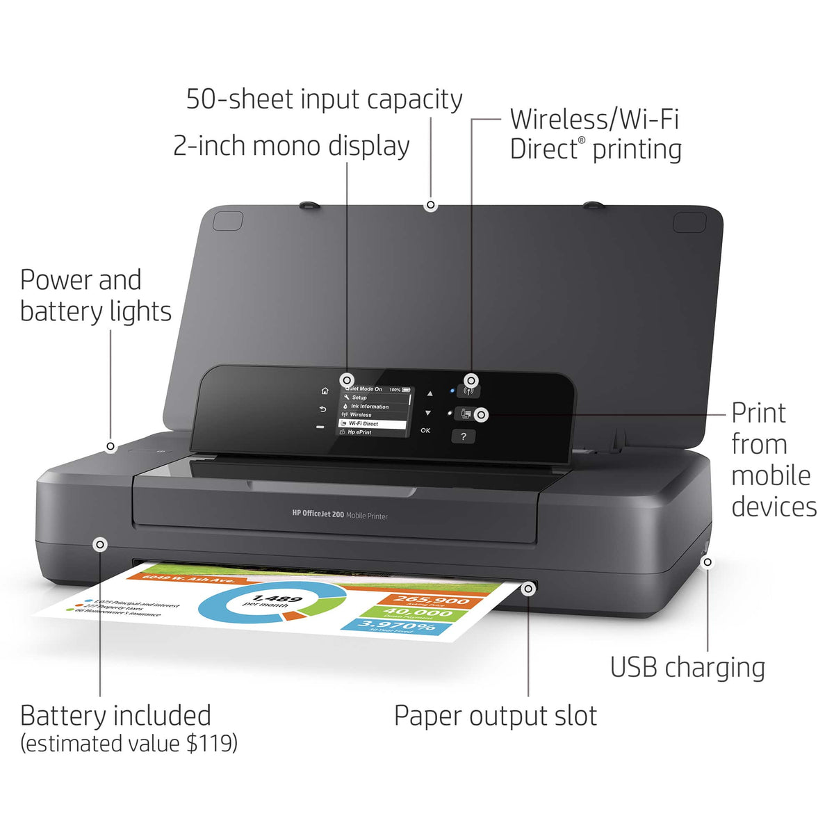 HP - OfficeJet 200 Mobile Inkjet Printer - Black