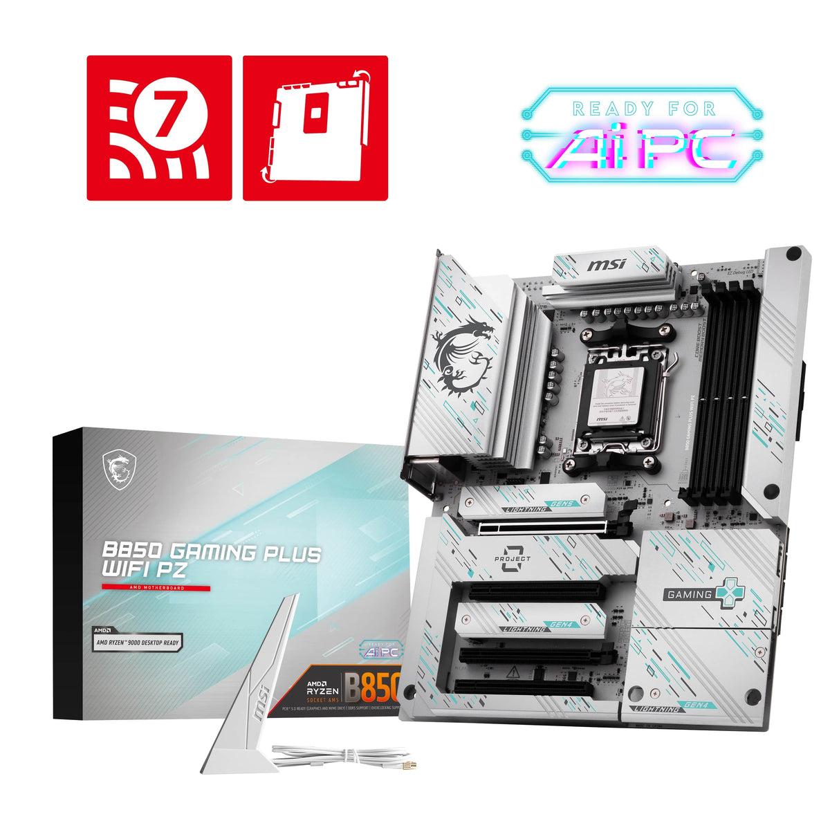 MSI - B850 GAMING PLUS WIFI PZ (Socket AM5) AMD B850 ATX DDR5 Wi-Fi 7 Motherboard - Gray White/Matt