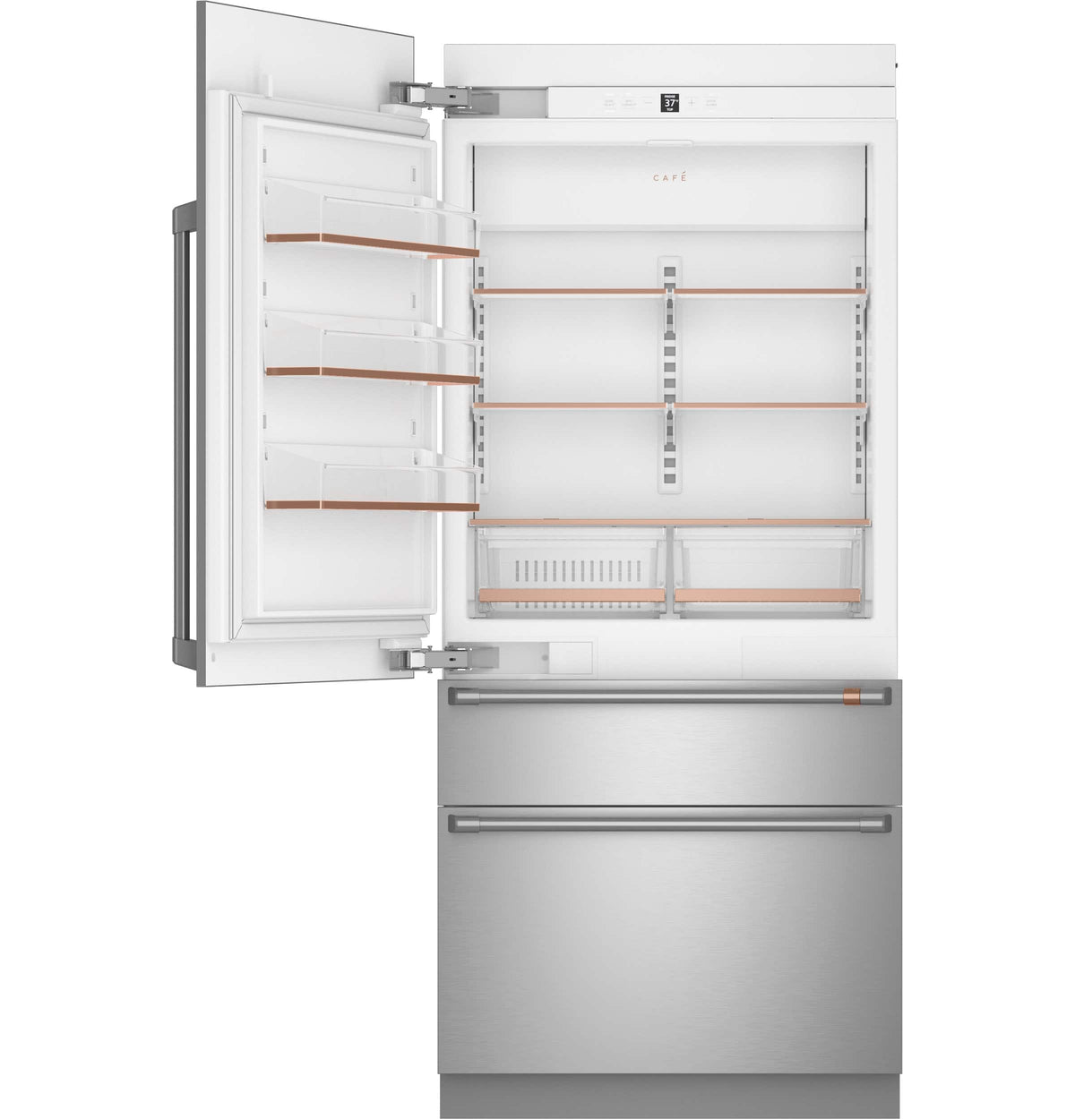 Café - 36 in. Wide 20.1 Cu. Ft. Smart Integrated Bottom-Freezer Built-In Counter-Depth Refrigerator - Left Swing - Custom Panel Ready