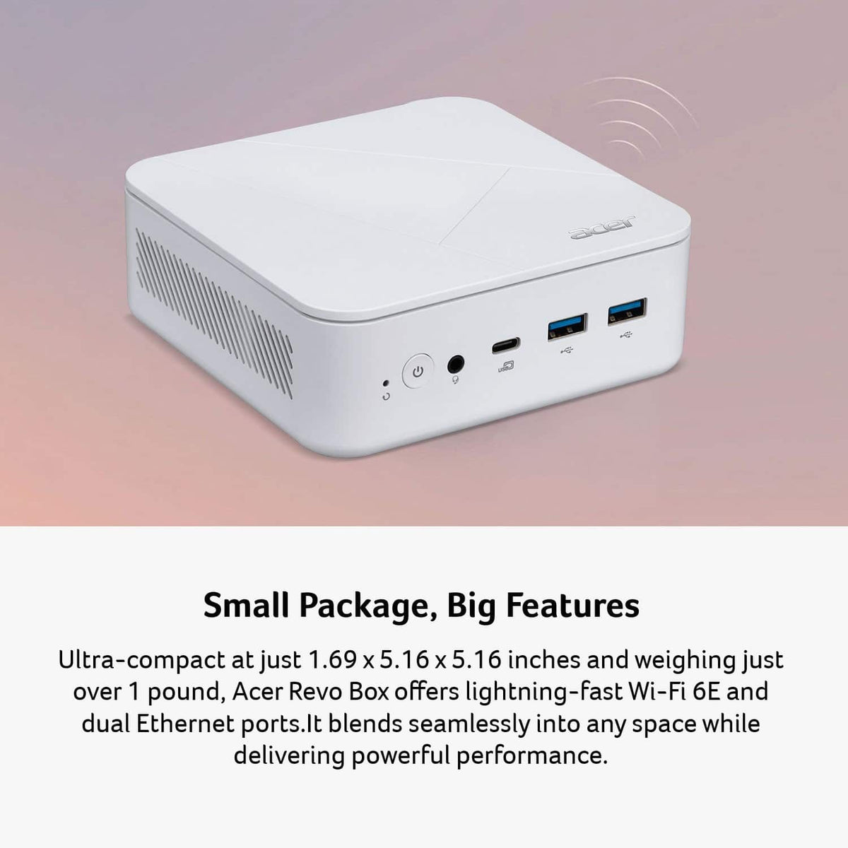 Acer - Revo Box RB102-13N0U-UB30 Mini PC Desktop - Intel Processor N150 2025 - 8GB DDR4 Memory - 512GB Storage - White