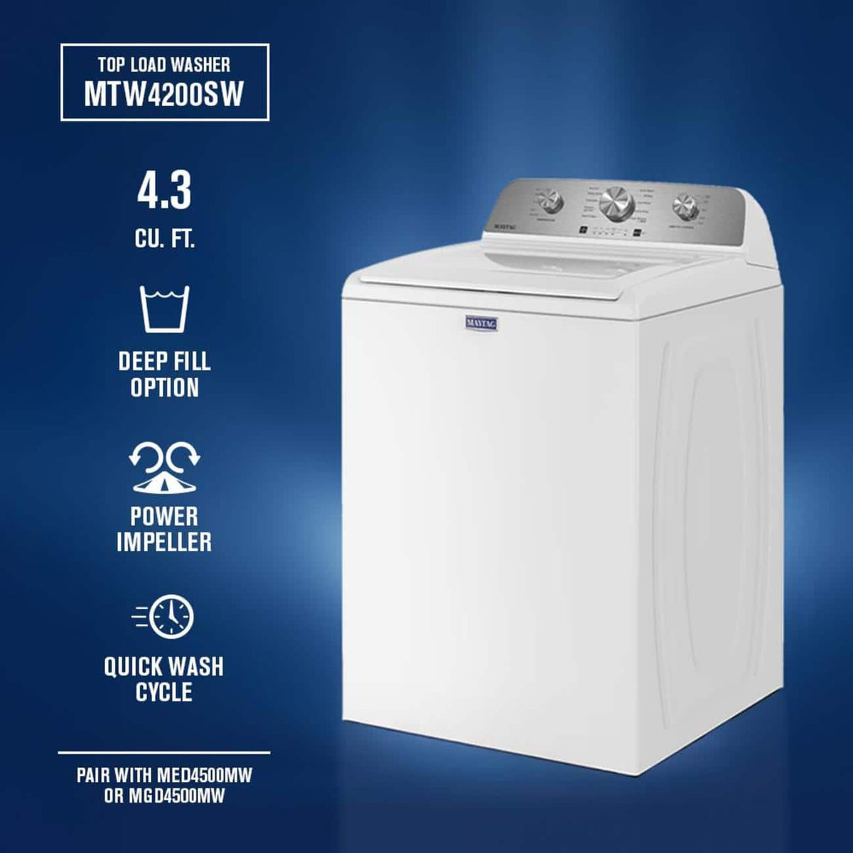 Maytag - 4.3 Cu. Ft. Capacity Top Load Washer - White