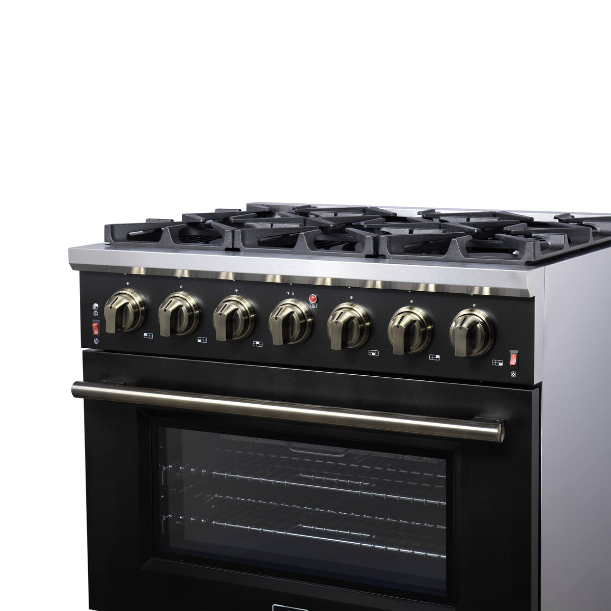 Forno Appliances - 36 in. Wide 6 Burner Massimo 5.36 Cu. Ft. Freestanding Gas Convection Range with Air Fryer Kit, Wok Support & Griddle - Black
