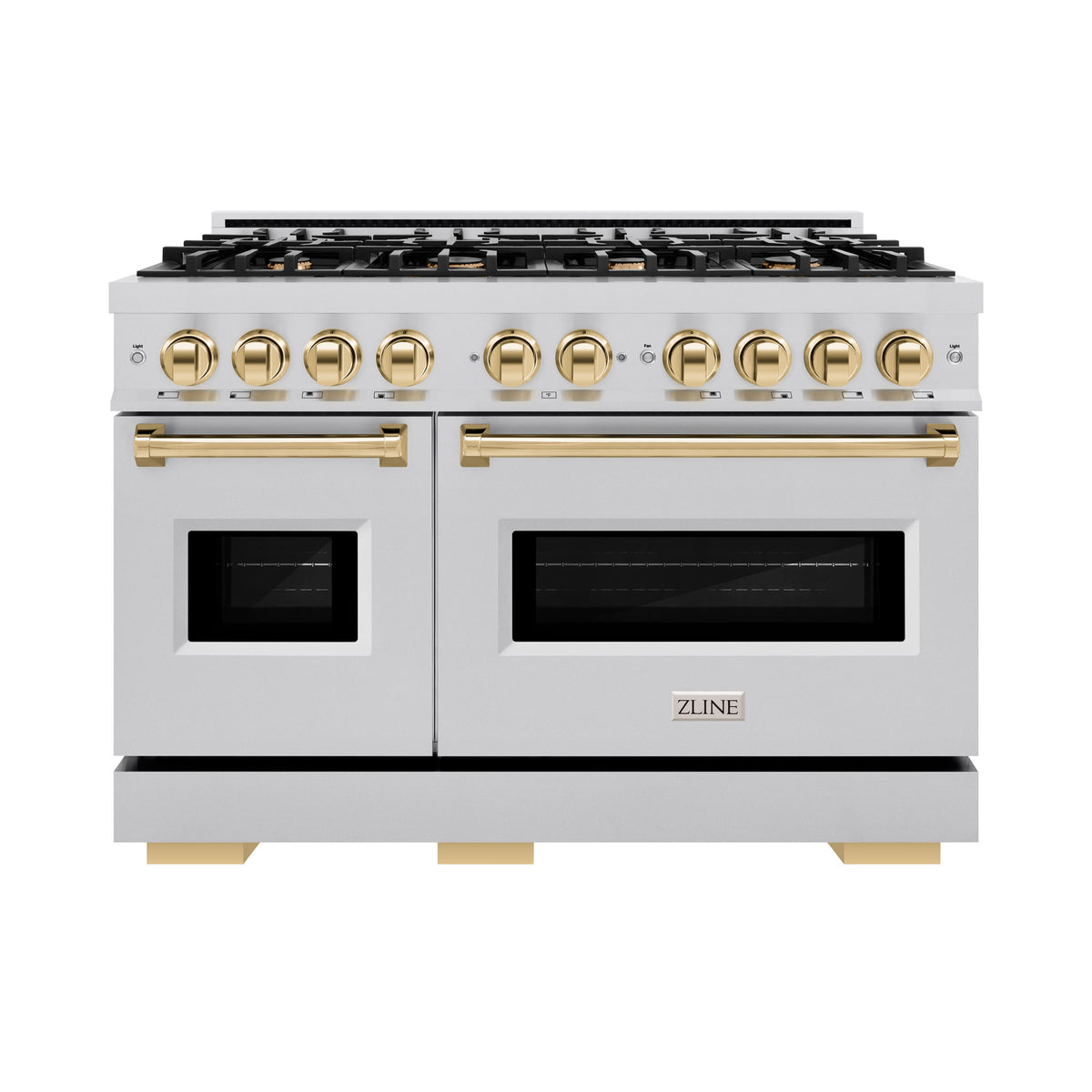 ZLINE - 48 in. Wide 8 Burner Autograph Classic Double Oven Dual Fuel Range w/ Polished Gold Accents (CDRZ-48-G) - Stainless Steel