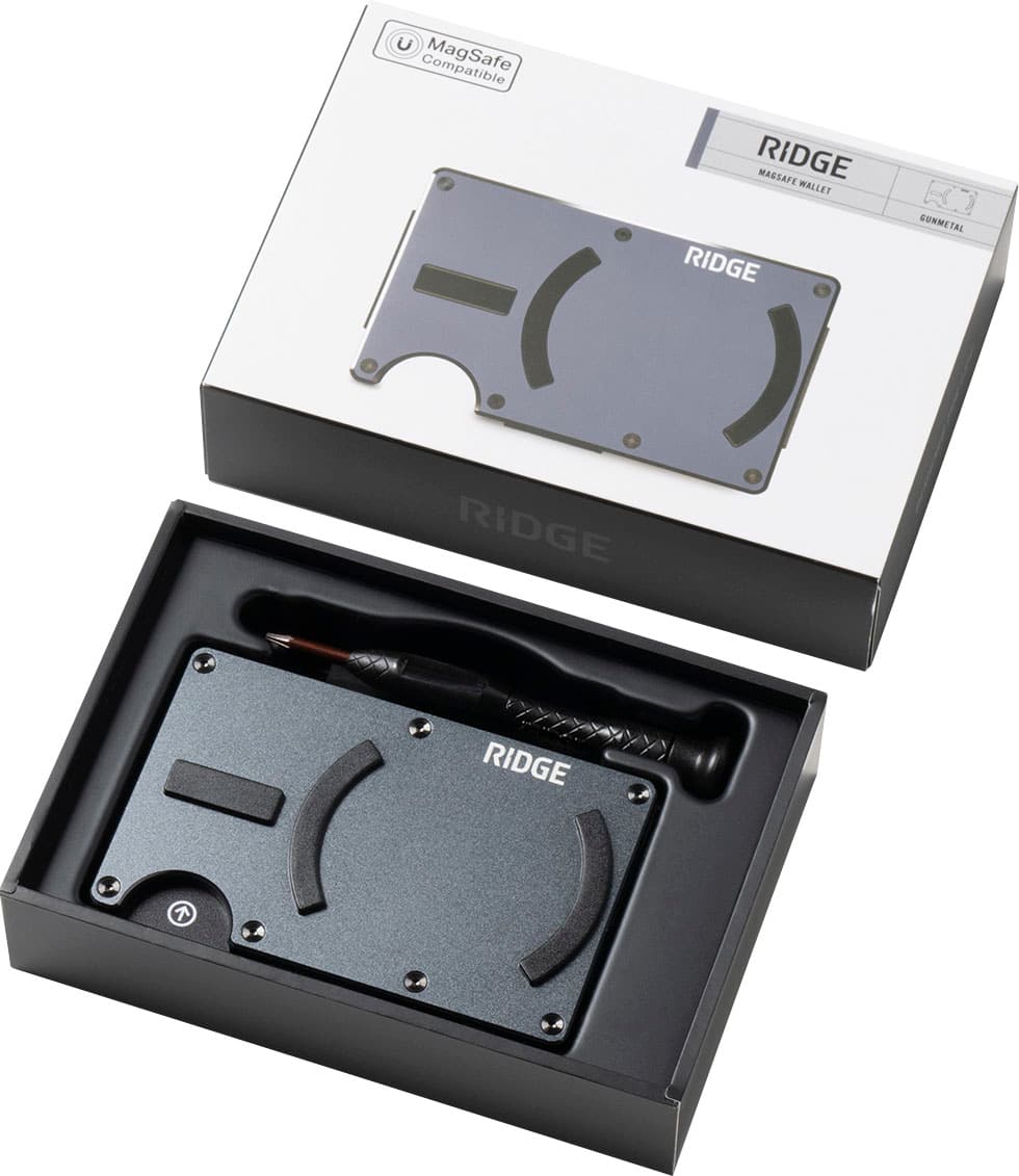 The Ridge Wallet - Gunmetal MagSafe Wallet Cash Strap - Silver