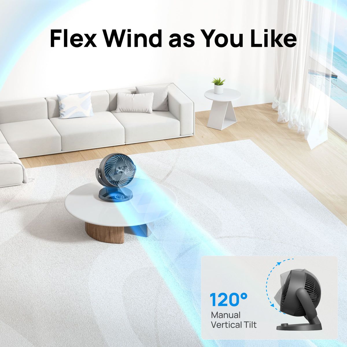DREO - 70ft Powerful Airflow, 28db Quiet Table Air Circulator Fans for Whole Room, 120° Adjustable Tilt, 3 Speeds, CF409 - Gray