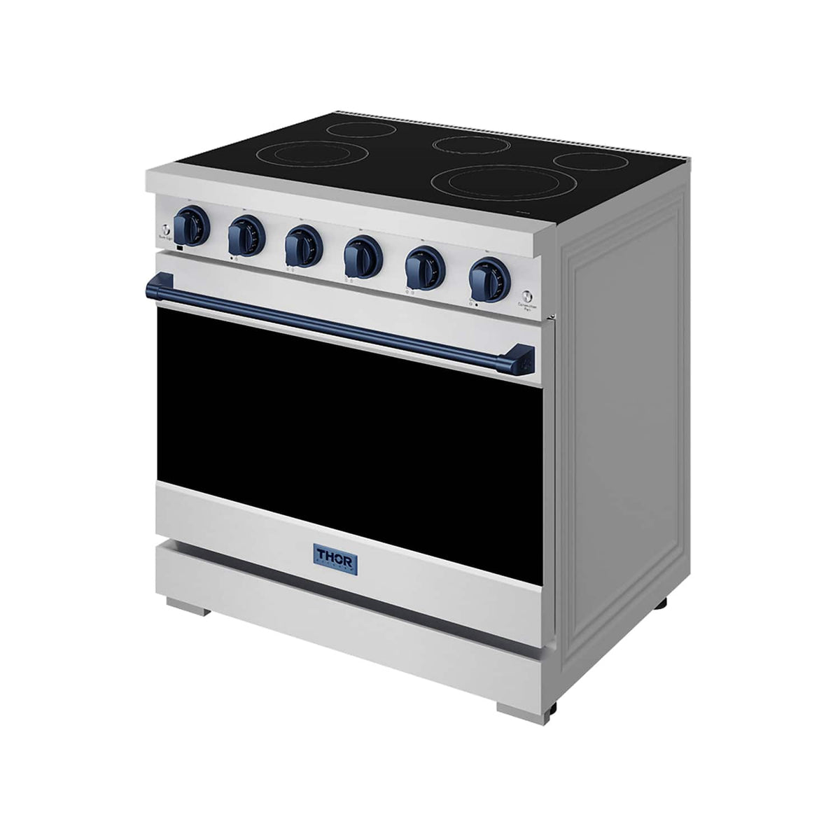 36 in. Wide 5 Elements Gordon Ramsay Series by Thor Kitchen 6.0 Cu.Ft Freestanding Electric Range with Navy Blue Handles - Stainless Steel