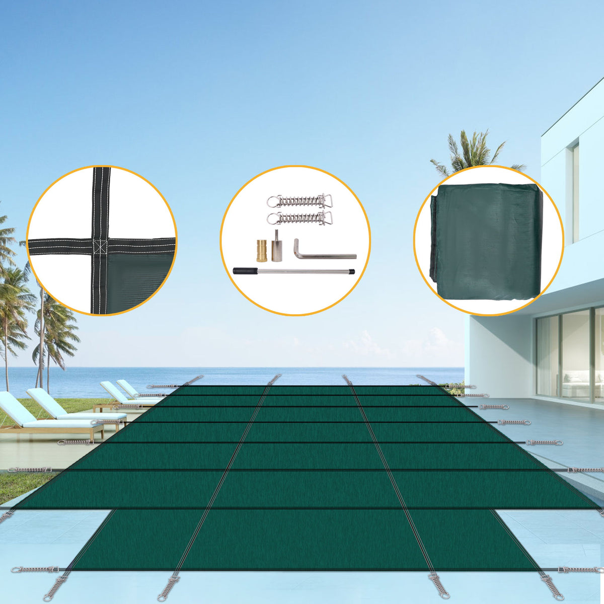 16 X 32 Ft High Strength Pool Safety Cover For Inground Winter Swimming Pools With Center End Step