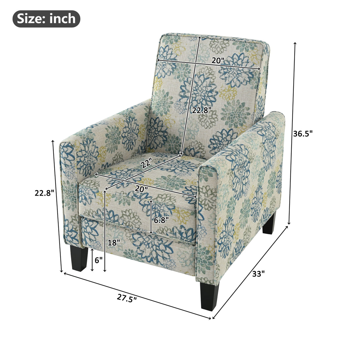 Sillón reclinable tapizado Push Back para sala de estar - Azul
