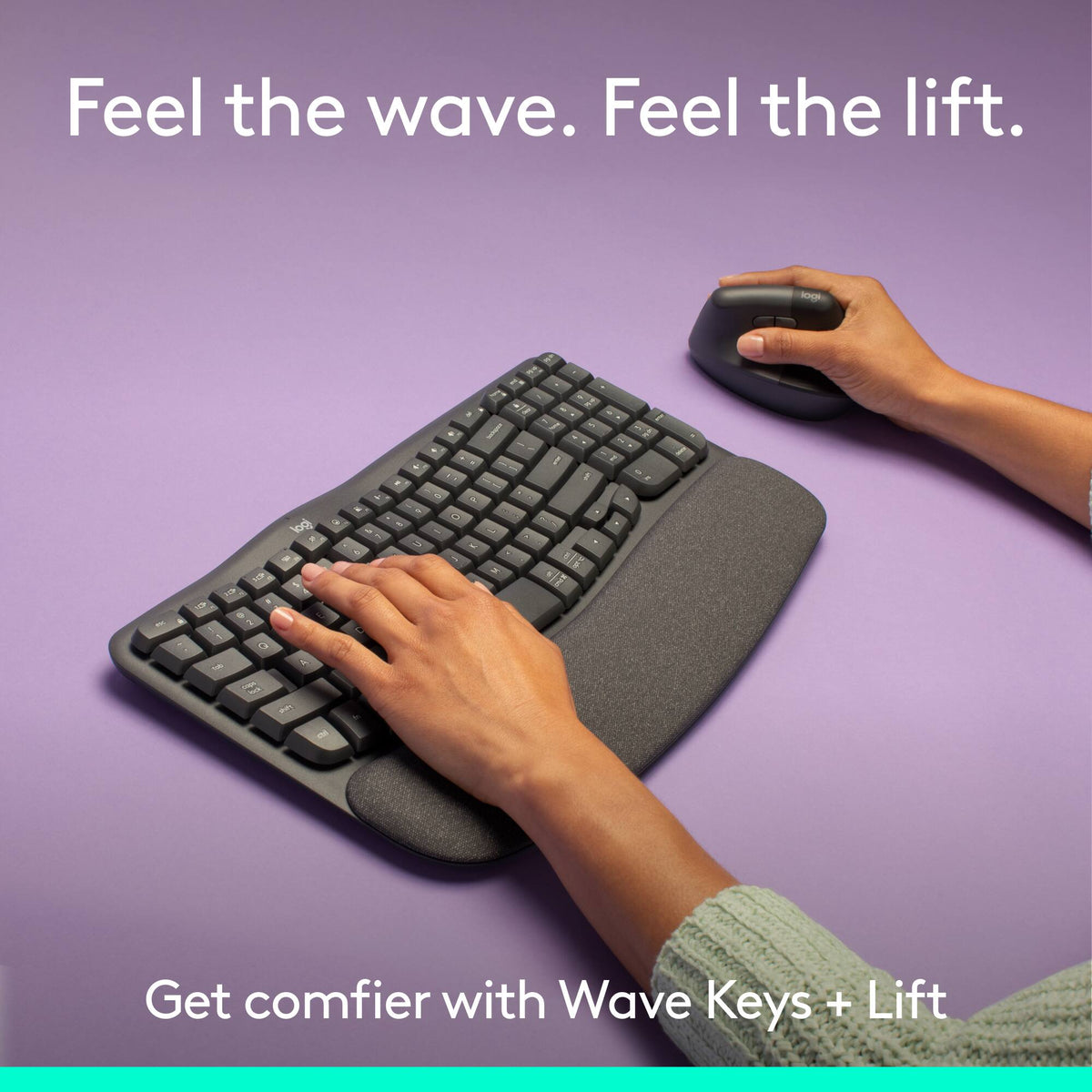 Logitech - Wave Keys and Lift Vertical Mouse Wireless Ergonomic Keyboard and Mouse Bundle with Cushioned Palm Rest - Graphite